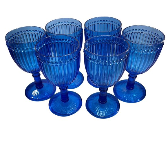 Vtg Le Cadeaux Blue Milano Wine Goblet Set of 6 Glasses Polycarbonate Taiwan - Picture 2 of 8